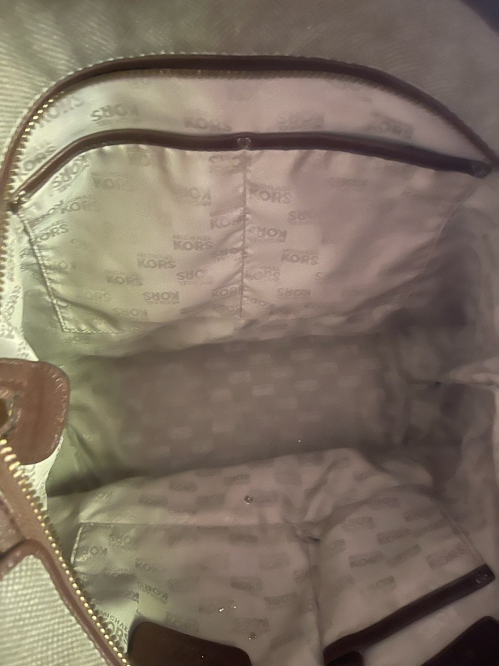 Michael Kors Kingsbury Hemp Beige Canvas and Brown Leather Bucket Tote - Picture 2 of 4
